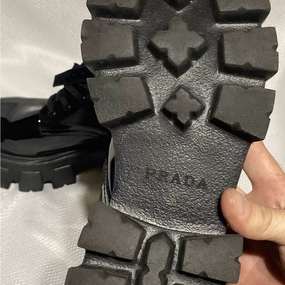 Prada Monolith Patent Leather and Nylon Combat Boots - Black - Size 9.5 - Picture 7 of 11
